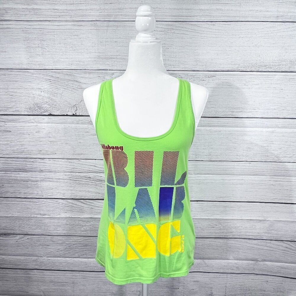Billabong Graphic Tank Top | Bright Green | Medium | 100% Cotton | Y2K | Beachy